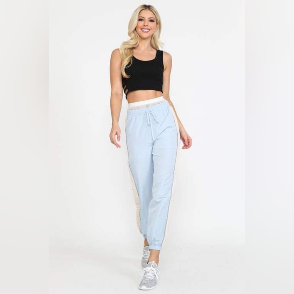 Wild Honey Pale Blue Side Stripe Mesh Band Jogger Pants NWT - Picture 3 of 5